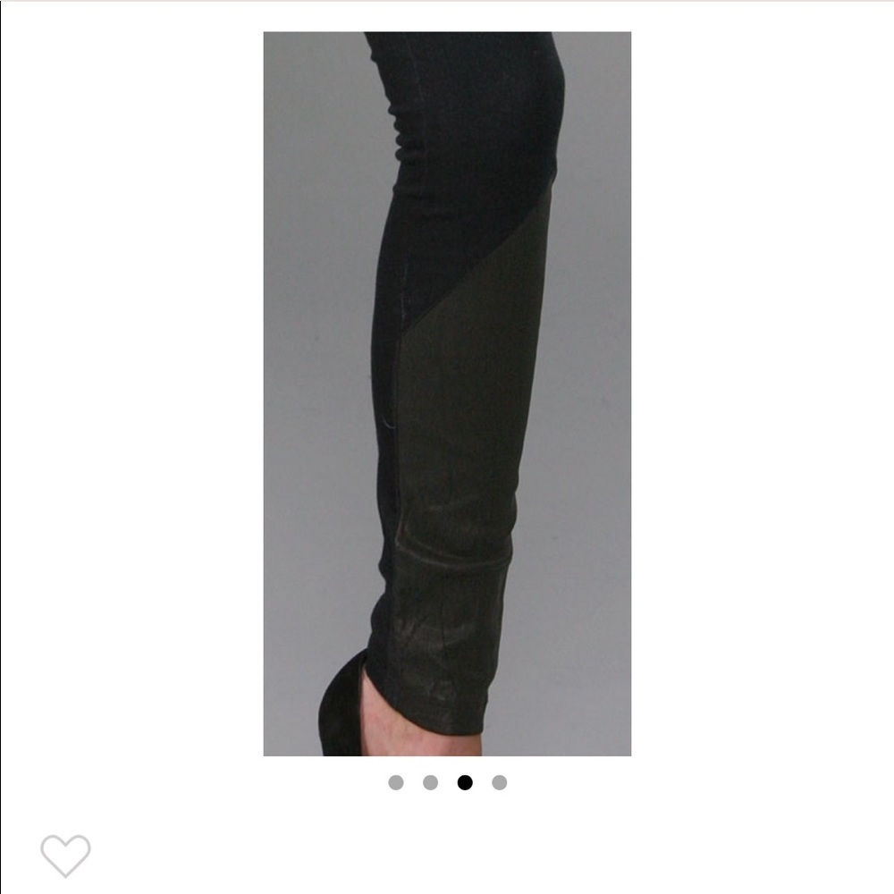 Alice + Olivia Front Zip Denim & Leather Leggings 2 - Picture 7 of 8